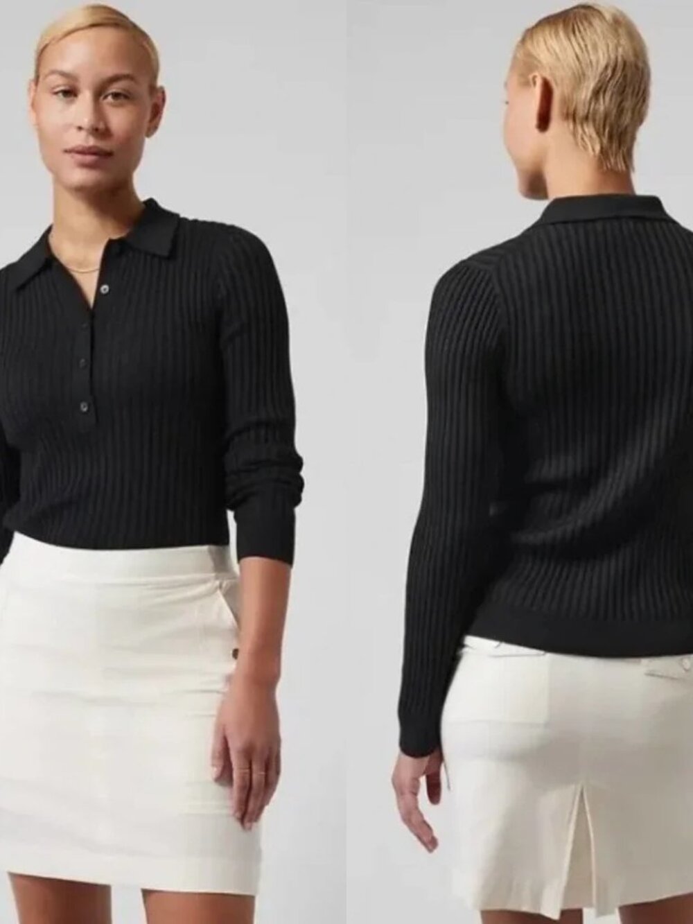 ATHLETA Sweet Bay Henley Sweater Womens 3X Black Collared Rib Knit Long Sleeve